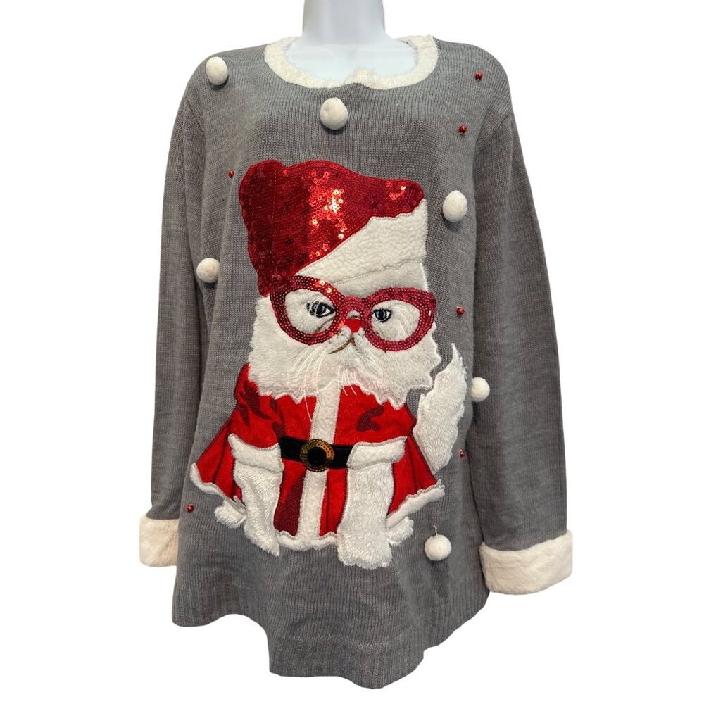Holiday Time 2X 20W/22W Santa Kitty Sweater Not Ugly
